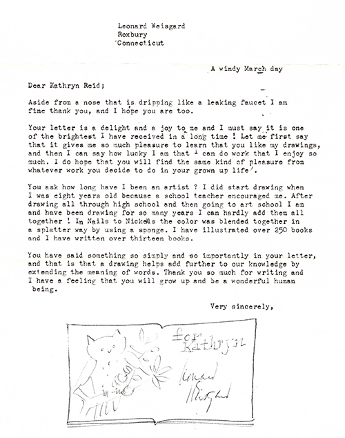 Leonard Weisgard's letter to a nine-year-old